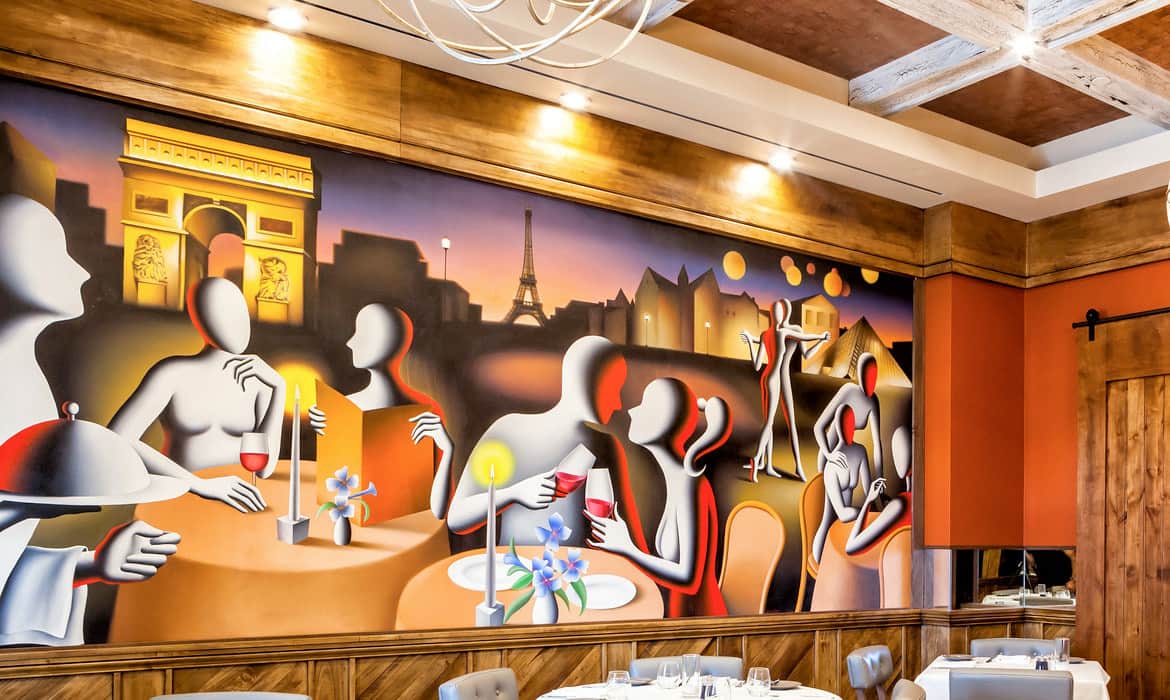 Parisian mural in the private dining room